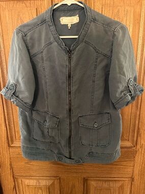 Chambrai Los Angeles 100% TENCEL Utility Zip Jacket Blue Gray Size M